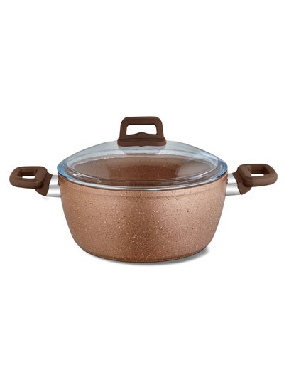 Buy Evimsaray Defne Series Non Stick Granite Deep Pot 24 Centimeter Rose/Brown Color in UAE