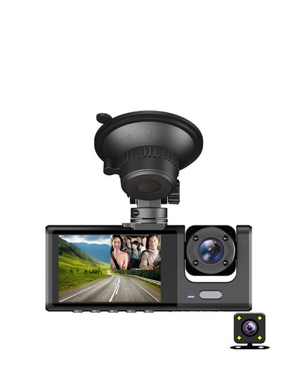 اشتري 2-inch Driving Recorder With Three Lenses 1080P HD Car Conitoring Inside And Outside The Car في الامارات