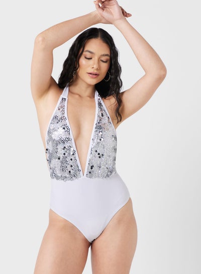 Buy Halter Neck Cut Out Printed Swimsuit in UAE