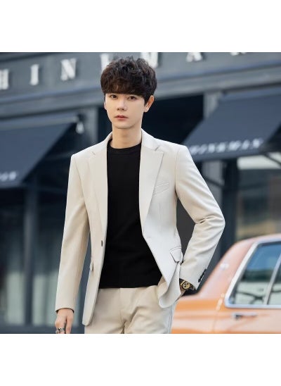 اشتري Mens Korean Slim Fit Casual Blazer Jacket Apricot في السعودية