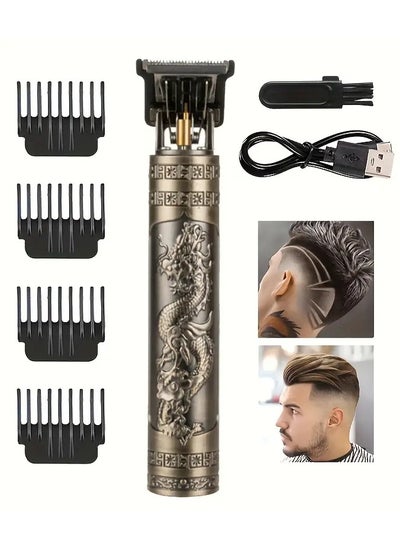 Buy Engraved Electric Hair Clipper, USB Rechargeable Trimmer With T/R-Shaped Cutter Heads, Washable Blades, 4 Guide Combs For Hair, Beard, And Body Grooming in UAE