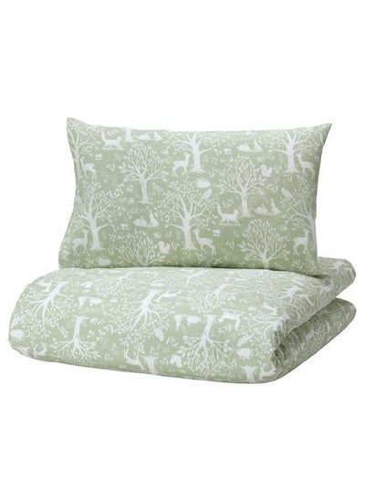 Buy Duvet Cover 1 Pillowcase For Cot Forest Animal Pattern Green 110X125 35X55 Cm in Saudi Arabia