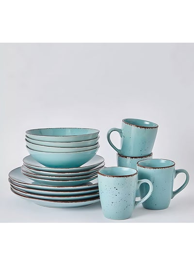 Buy 16-Piece Stoneware Cermamic Dinnerware Set Sky Blue in UAE