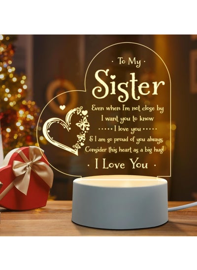 Buy Sister Night Light - Engraved 'To My Sister' Lamp, Perfect Gift for Birthday, Graduation - Ideal for Sisters from Brother or Sister in Saudi Arabia