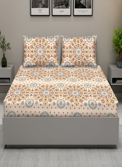Buy Raymond Home King Flat Sheet Bedsheet 104 Thread Count Luxirious Mercerised 100% Cotton Bedding Printed Eco Friendly Percale Finish Bed Linen with 2 Pillow Case - Lotus (274 * 274 CM) in UAE