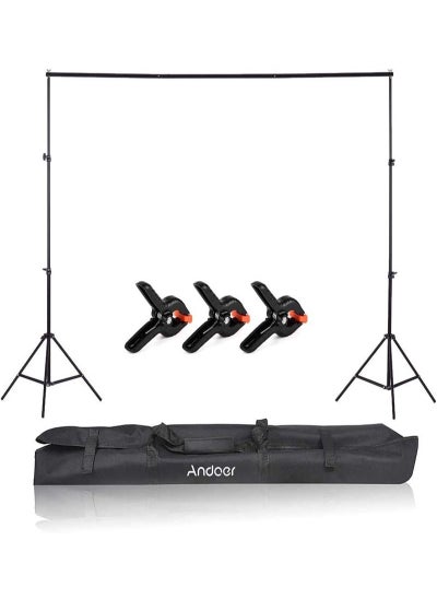 Buy Adjustable Studio Photography Backdrop Stand Kit  with Carrying Bag 3pcs Backdrop Clamps Black in Saudi Arabia