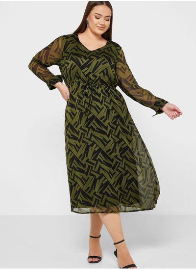 Buy V-Neck Printed Tie Detail  Dress in UAE