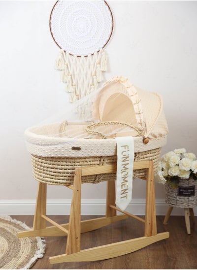 Buy Portable Baby Moses Basket Cot With Durable Rocking Stand (Beige) in Saudi Arabia