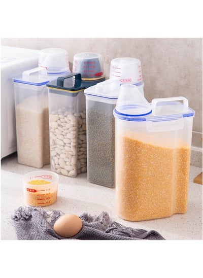 Buy Kitchen Storage Container Set With Measuring Cup Lid For Flour Sugar Grain Rice Beans Capacity 2kg (Random Colour) in Saudi Arabia