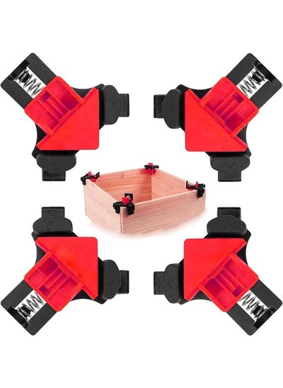 اشتري 90 Degree Angle Clamps, Woodworking Corner Clip, Set of 4 Adjustable Right Angle Clip Fixer Hand Tools - Red في الامارات