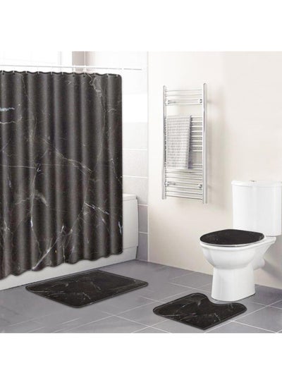 Buy 4-Piece Water-resistant Shower Curtain & Lid Toilet Cover Pedestal Rug Non-slip Bath Mat Bathroom Decoration Accessories in UAE