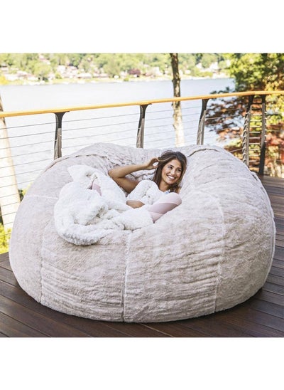 Buy Large Bean Bag Cover(Filler Not Included) Round Soft Fluffy Cover with Faux Fur in UAE