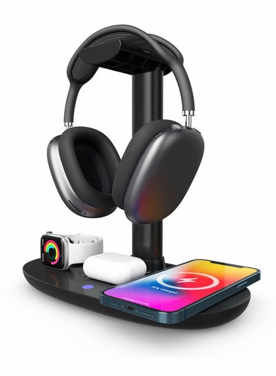 Buy Headphone Stand with Wireless Charger,4 in 1 Fast Wireless Charging Station for Max/Pro/2 iWatch 7/6/5/4/3/2/1/SE,and fo iPhone 13/12/11/XS/XR/X/8 Series for Desktop Table Game in UAE