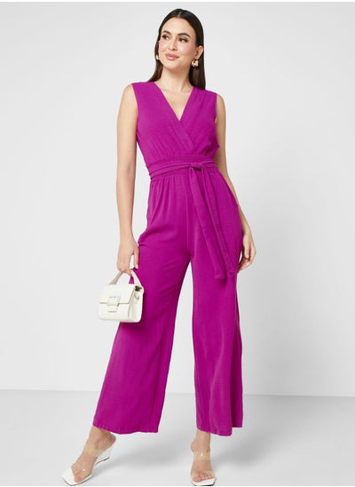 Buy V-Neck Jumpsuit With Tie Detail in Saudi Arabia