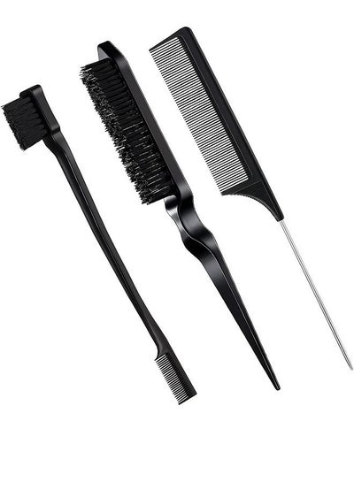 Buy Black 3 Piece Smoothing Brush Set Bristle Brush Picking and Comb Edge in Saudi Arabia