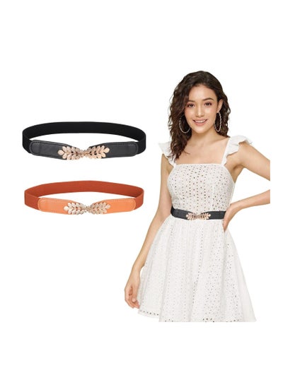 Buy Skinny Belts for Women, 2Pcs Stretch Retro Belt for Dress Fashion Skinny Thin Waist Belts, for Jeans Dress Shorts Wedding Dress Decoration, Versatile Decorative Belt Simple Pair Buckle Thin Belt in Saudi Arabia