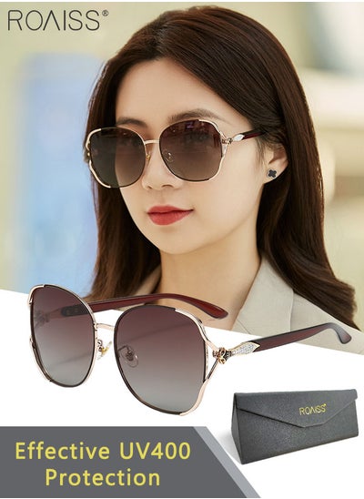 Buy Women's Polarized Butterfly Sunglasses, UV400 Protection Sun Glasses with Stylish Temples, Fashion Anti-glare Sun Shades for Women with Glasses Case, 60mm, Brown Gold in Saudi Arabia