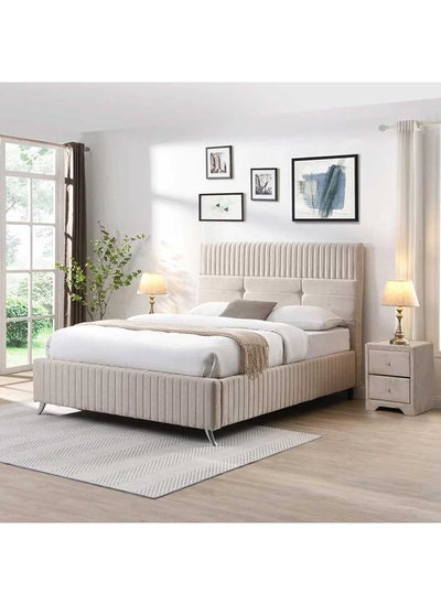 Buy Thomson Upholstered Bed 200x200cm Super King Bed in Beige Color in UAE