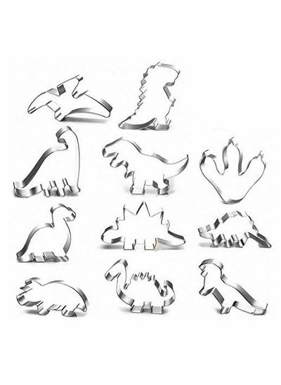 اشتري Dinosaur Cookie Cutters, 11Pcs Different Shape Dinosaur Biscuit Cutters, Stainless Steel Cutters for Kids Dinosaur Party Decorations في الامارات