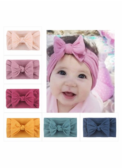 اشتري 6 Pcs Baby Turban Headband Set Baby Turban Headband Set Bowknot Hairband Soft Cute Headwear Elastic في الامارات