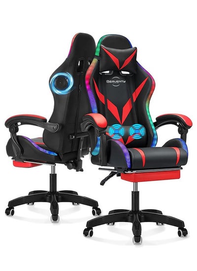 Buy Gaming Chair with Bluetooth Speakers and RGB LED Lights, Ergonomic Massage Video Game Chair, Computer Chair with Footrest, High Back Desk Chair with Lumbar Support in Saudi Arabia