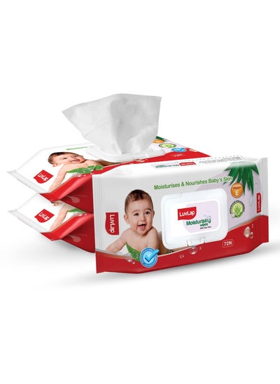 اشتري Paraben Free wipes for baby skin with Aloe Vera Fragrance Free pH Balanced Dermatologically Safe Baby Wipes Rich in Vitamin E & chamomile extract 72 Wipes Pack With Lid Pack 3 packs في الامارات