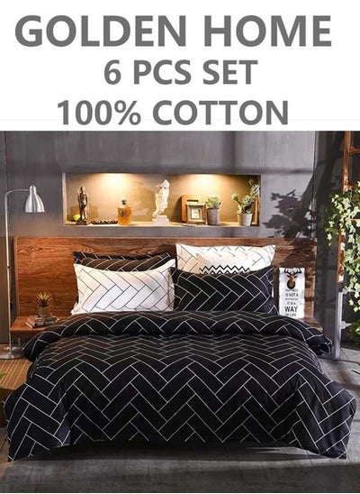 اشتري 6-Piece Single Size Cotton Printed Combination Duvet Cover Set Includes 1xFitted Bedsheet 120x200+30cm, 1xDuvet/Bed Cover 160x210 cm, 2xPillowcase 55x80cm, 2xCushion Case 45x70cm Multicolour في الامارات