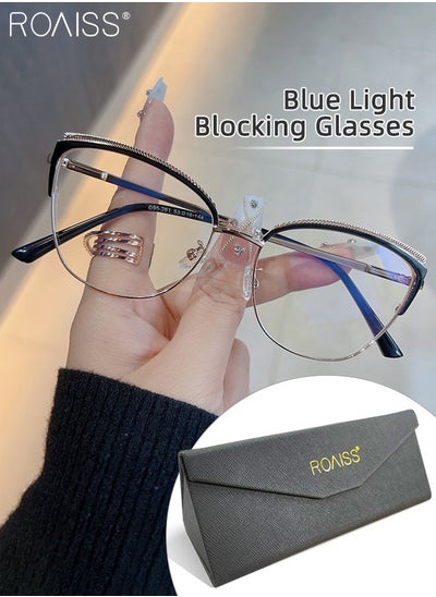 اشتري Women's Blue Light Blocking Glasses Blue Light Filter Computer Reading Gaming TV Phones Cat Eye Eyeglasses Fashion Anti Eyestrain Headache Eyewear Black Gold 53mm في الامارات