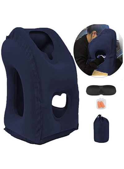 Buy Portable Inflatable Travel Pillow Velvet Blue Suitable for aircraft, cars, buses and offices in UAE