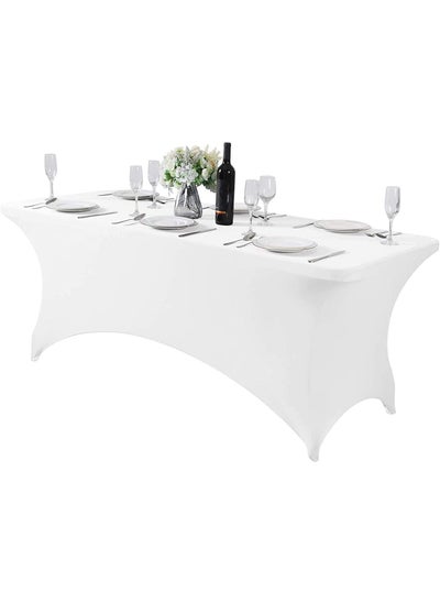 Buy Spandex Tablecloth 6ft, Universal Fit Stretch Spandex Tablecloth, Wrinkle Resistant Elastic Stretchable Tablecloth Cover for Parties, Banquets, Weddings and Events (White) in UAE