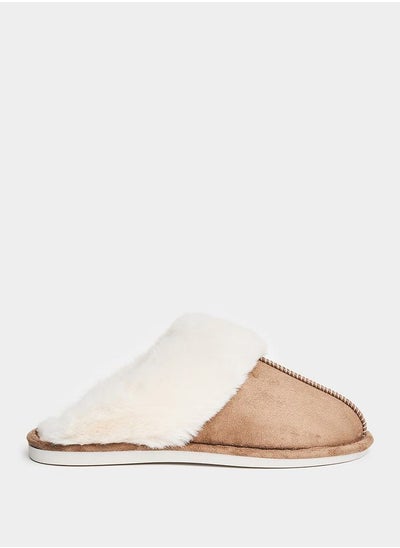 Buy Suede-Look Outer with Fluff Inner Bedroom Slippers in Saudi Arabia