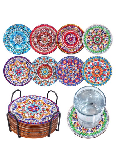 اشتري 8 Pcs Diamond Painting Coasters with Holder, MAKINGTEC Mandala Coasters DIY Diamond Art Crafts for Adults, Small Diamond Painting Kits Accessories في الامارات