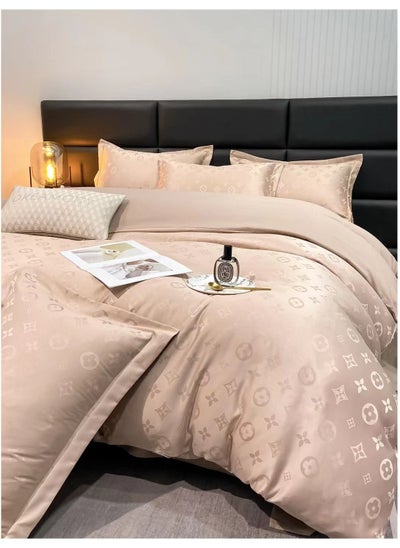 Buy Summer silk forged four-piece set double-sided wash silk bed sheet and quilt cover. in UAE