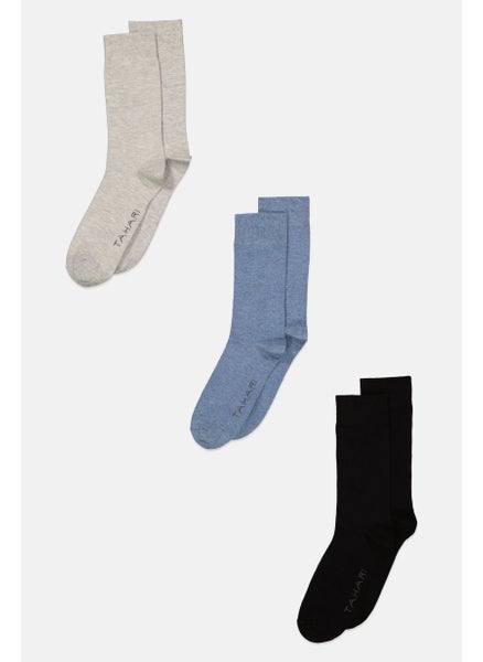 Buy Men 3 Pair Solid Formal Socks, Black/Blue/Grey in UAE