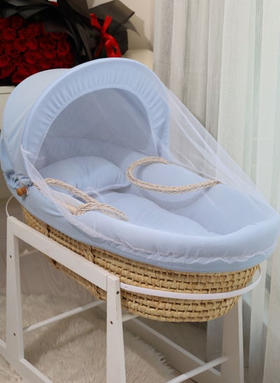 Buy Baby Moses Basket Cradle With A Rocking Stand, Light Blue in Saudi Arabia