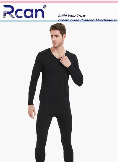 اشتري 2 Piece Men's Thermal Underwear Set Quick Drying V Neck Winter Lightweight Slim Fitting Long Sleeved T-Shirt and Long Pants Basic Layer Bottoming Shirt Set Plus Size في السعودية