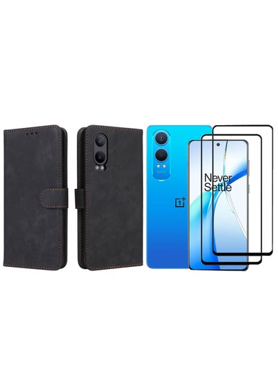 Buy [1+2 Sets] For OnePlus Nord CE4 Lite 5G Case Cover & Screen Protector Flip PU Leather Wallet Case with Card Holder and RFID Security Protection,2 Pack glass screen protector in Saudi Arabia