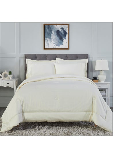 Buy Comforter Set 6-Pieces Double Size Hotel Style All Season Cotton Blend Bedding Set With Down Alternative Filling, Cream in Saudi Arabia