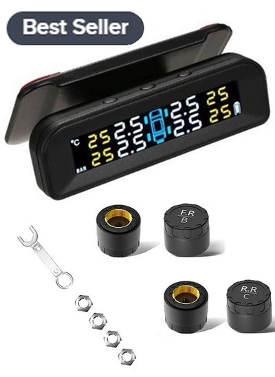 Buy Solar Tire Pressure Monitor, Tyre Pressure Monitoring System 22-87 Psi Mount on Windshield with 4 External Sensors Car Tire Real-time Wireless Auto Alarm System in UAE