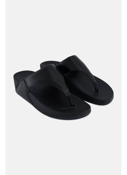 Buy Women Slip On Leather Sandals, Black in Saudi Arabia