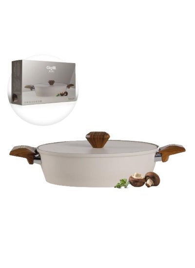 Buy Flat aluminum pot with attractive beige design, 28 cm in Saudi Arabia