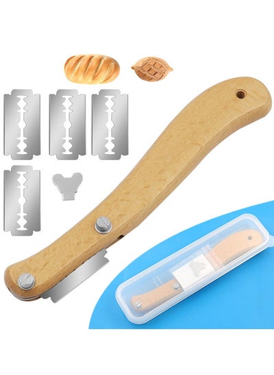 اشتري Bread Slicer, Bread Lame Wooden Handle Bread Slashing Tool Dough Scoring Knife, Made Of Wooden And Stainless, Ergonomic Design With 5 Pieces Replaceable Blades For Bread Making Kitchen Accessories في السعودية