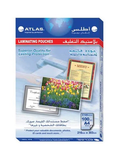Buy 100-Piece A4 Laminating Pouches Set Clear in Saudi Arabia