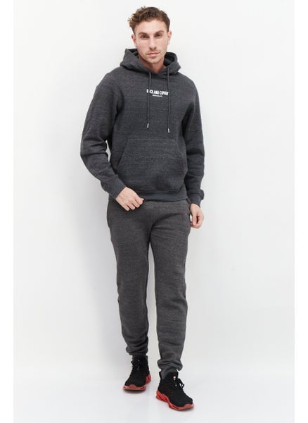 اشتري Men 2 Pc Brand Logo Hoodies With Sweatpants Set, Grey في الامارات