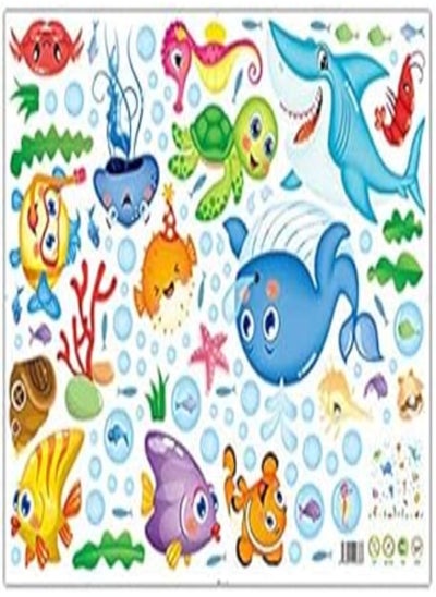 اشتري Wall Stickers with Under The Sea Design, Peel and Stick Deep Blue Sea Fish Clings Vinyl Decals, Ocean Under Water Removable Wall Art Mural for Kids' Bathroom, Toddlers and Nursery Rooms في مصر