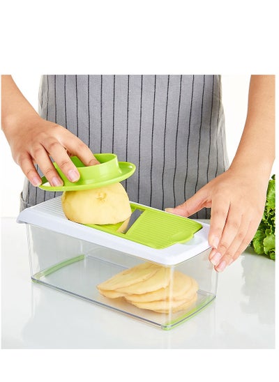 Buy Vegetable Slicer Adjustable Mandoline Food Slicer 6 In 1 Multi Blade Removable Potato Veggie Slicer Julienne Shredder Cutter with Container in UAE