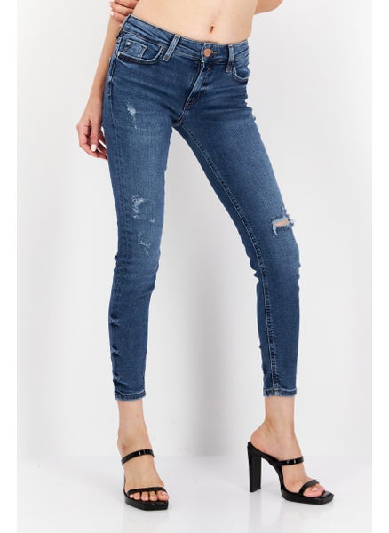 Buy Women Skinny Fit Ripped Non-Stretchable Jeans, Blue in Saudi Arabia