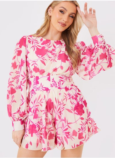 Buy Balloon Sleeve Tiered Printed Playsuit in UAE