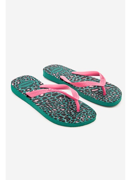 Buy Women Style 2 Animals Print Flip Flops, Green Leaf in UAE