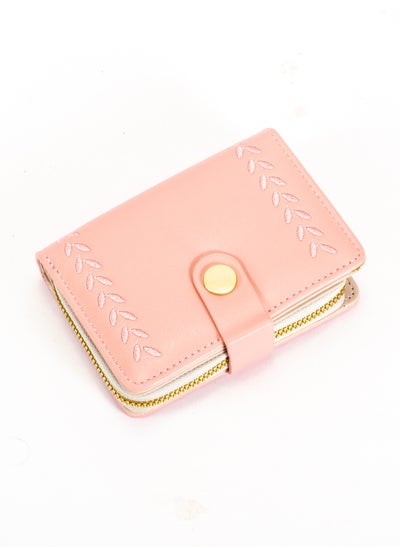 Buy Leather Flip Wallet & Card Holder with 10 Pockets and Zipped Pocket Pink in Egypt